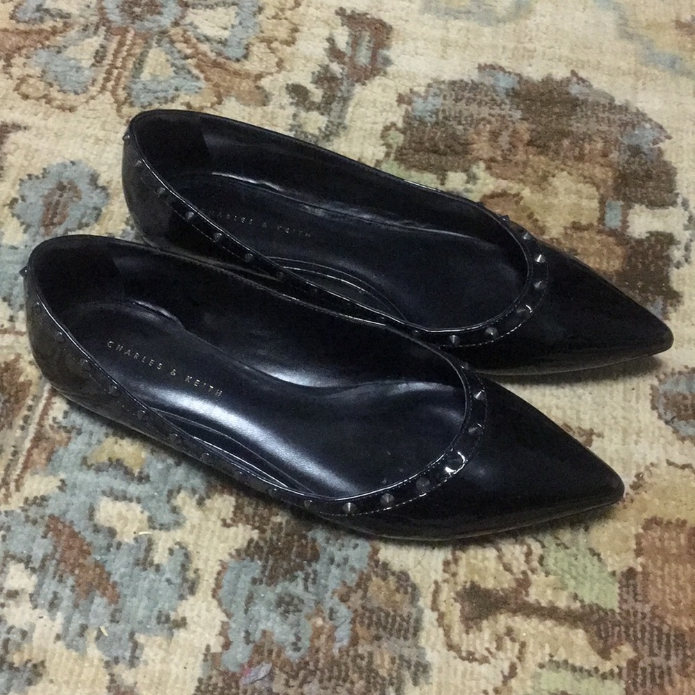 Charles and Keith black patent flats with studs